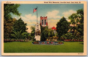 Vtg Oak Park Illinois IL World War Memorial Scoville Park 1930s View Postcard