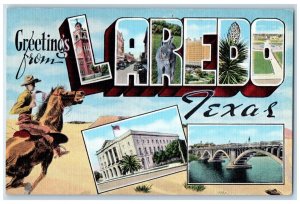 c1940 Greetings From Laredo Multiview Guadalupe Church Burro Texas TX Postcard 