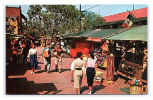 Olvera Street Los Angeles California Postcard Tacos Stands Night Clubs Gift Shop