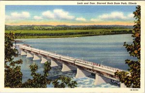 Postcard DAM SCENE Starved Rock State Park Illinois IL AL7608