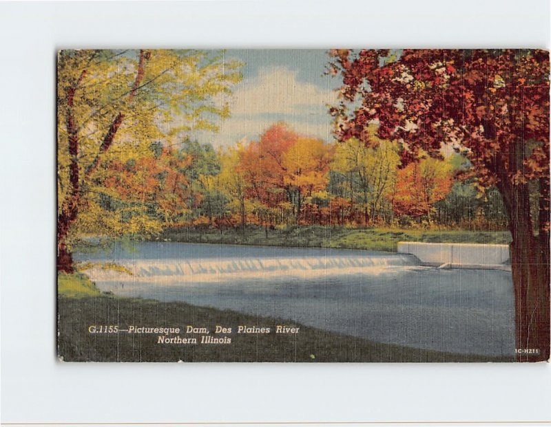 Postcard Picturesque Dam Des Plaines River Northern Illinois USA