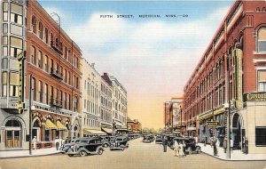 G77/ Meridian Mississippi Postcard c1930 Fifth Street Stores Autos