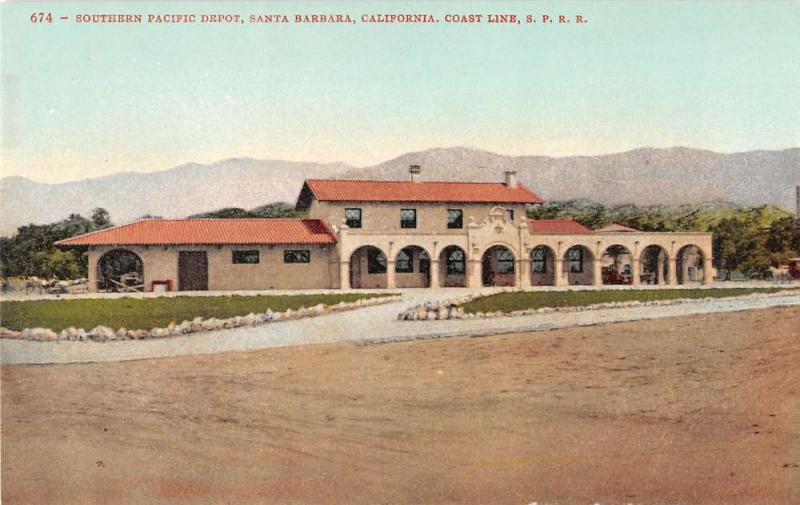 Pair Of Santa Barbara California Southern Pacific Depot RR Antique PCs K26696