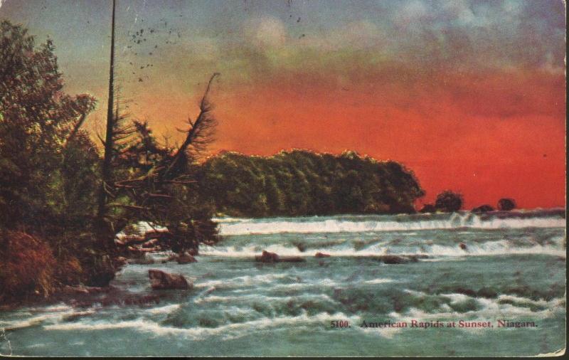 American Rapids At Sunset  Niagara Falls NY Leaving Lake Erie Vintage Postcard