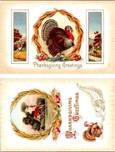 2~ca1910's Holiday Postcards  THANKSGIVING GREETINGS Turkeys~Country Homes