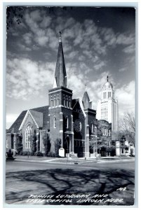 c1940s Trinity Lutheran And State Capitol Lincoln NE RPPC Photo Vintage Postcard