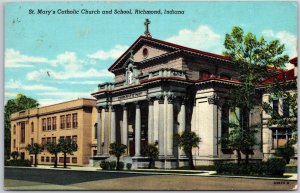 Richmond IN-Indiana, 1948 St. Mary's Catholic Church And School Posted Postcard