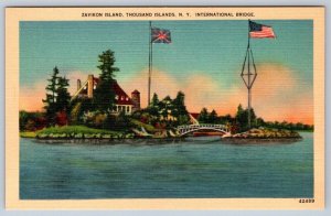 Zavikon Island Bridge, Thousand Islands, Ontario & New York, Linen Postcard, NOS