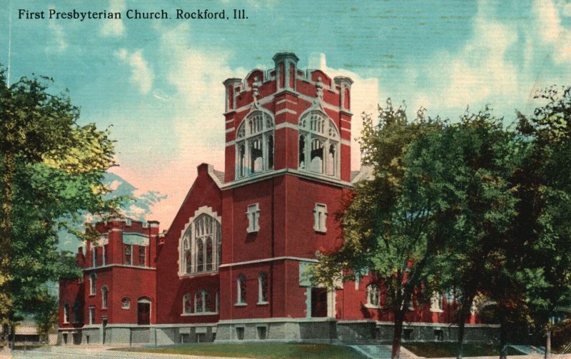 Vintage Postcard 1914 First Presbyterian Church Rockford ILL. Illinois