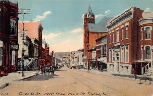 CHICAGO STREET WEST FROM VILLA STREET ELGIN ILLINOIS POSTCARD (c. 1910)