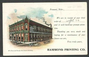 DATED 1910 PPC FREMONT NEB HAMMOND PRINTING CO FOR PRINTING ORDER