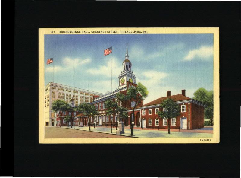 Linen Postcard..Indpendence Hall..Chestnut-Philadelphia