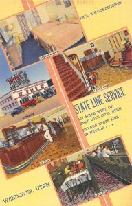 State Line Service Hotel Bar Casino Nevada linen postcard