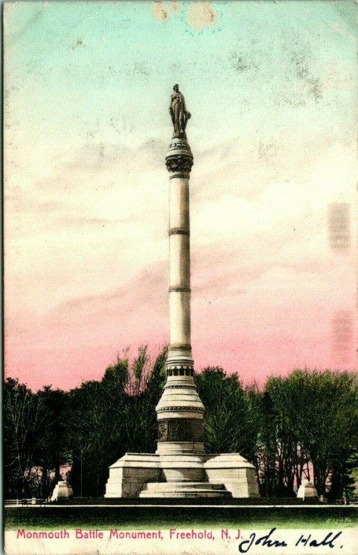 Vtg 1907 Postcard - Monmouth Battle Monument Freehold NJ E.G. Bacon & Co Undiv 