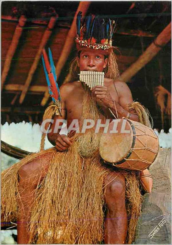 Postcard Modern Peru peruvian amazon indian yagua with music instruments