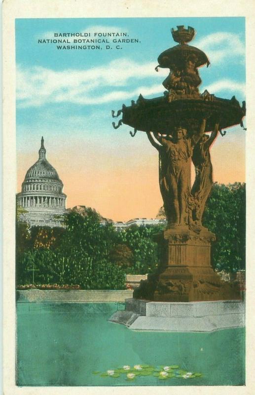 Bartholdi Fountain, National Botanical Garden Washinton DC White Border Postcard