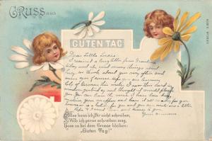 Gruss aus Guten Tag Fantasy Flower Girls Antique Postcard J42086