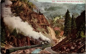 Vtg 1910s Double Track Railroad Train Eagle River Canyon Colorado CO Postcard