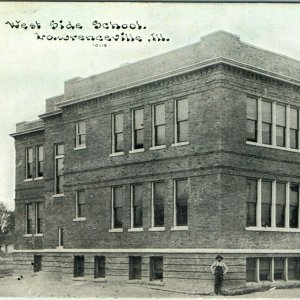 c1910s Lawrenceville, Ill. West Side School Postcard High Man Brick Building A42