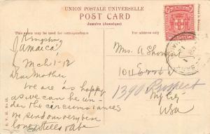 1912 Postmark en Royal Palmas. Jamaica B. W I. División Dorso Tarjeta Postal