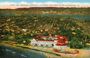 Hotel Del Coronado, Coronado California, San Diego In  Background Vtg Postcard