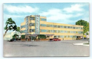 MIAMI, FL Florida~ CARVER HOTEL  c1950s Art Deco Artist's View Roadside Postcard