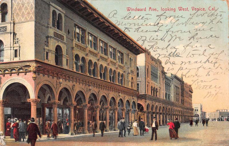 Windward Ave. looking West, Venice, California, Very Early Postcard, Used