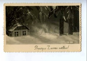 215697 Merry Christmas X-MAS House in Snow Vintage Photo Card