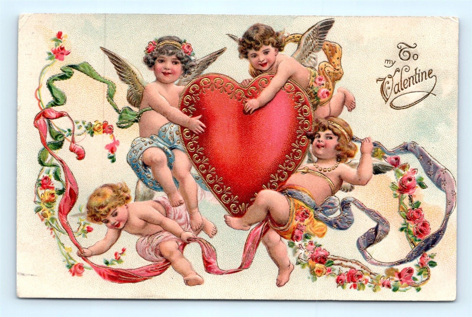 Cupid Cherub Fishing Pole Heart Greeting Card