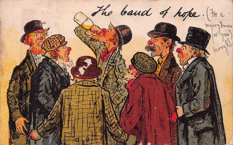 THE BAND OF HOPE-MEN DRINKING ALCOHOL~1903 BRITISH TEMPERANCE POSTCARD