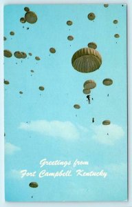 FORT CAMPBELL, Kentucky KY ~ Parachutes MASS JUMP Paratroopers c1960s Postcard