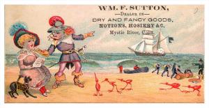 13488  Trade card  CT Mystic River,  Wm.F.Sutton Dry & Fancy Goods, Coupl...