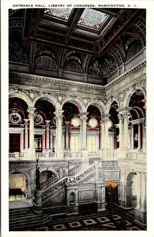 Entrance Hall Library Congress Washington DC WB Postcard Tichnor UNP Unused VTG 