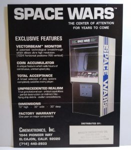 Space Wars Arcade Flyer Original 1977 Original Retro Video Game Art 8.5 x 11