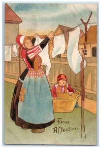 1909 Dutch Maid Laundry Hanging Clothes True Affection Posted Antique Postcard