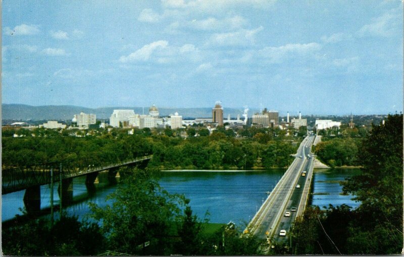 Panorama View Harrisburg Pennsylvania PA Skyline Susquehanna River VTG Postcard 