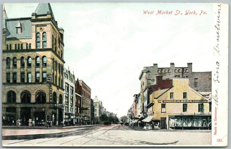 YORK PA  WEST MARKET STREET 1907 ANTIQUE POSTCARD