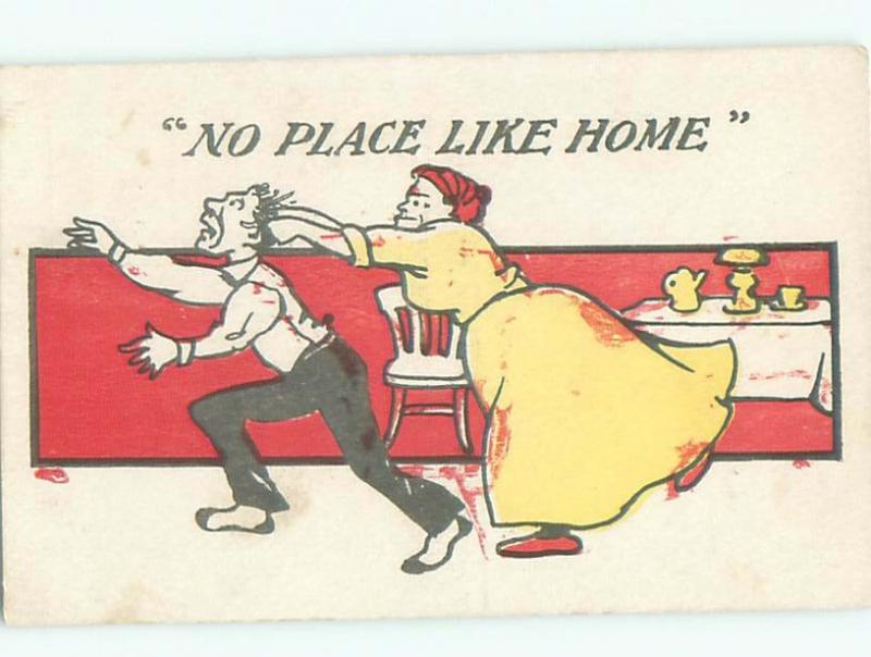 Pre-Linen Comic WIFE PULLING HUSBAND BY THE HAIR AB9013