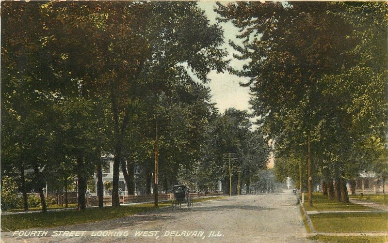 Vintage Postcard; Fourth Street Scene West, Delavan IL Tazewell County Wheelock