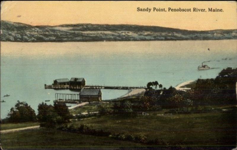 Sandy Point Wharf Penobscot River ME c1910 Postcard