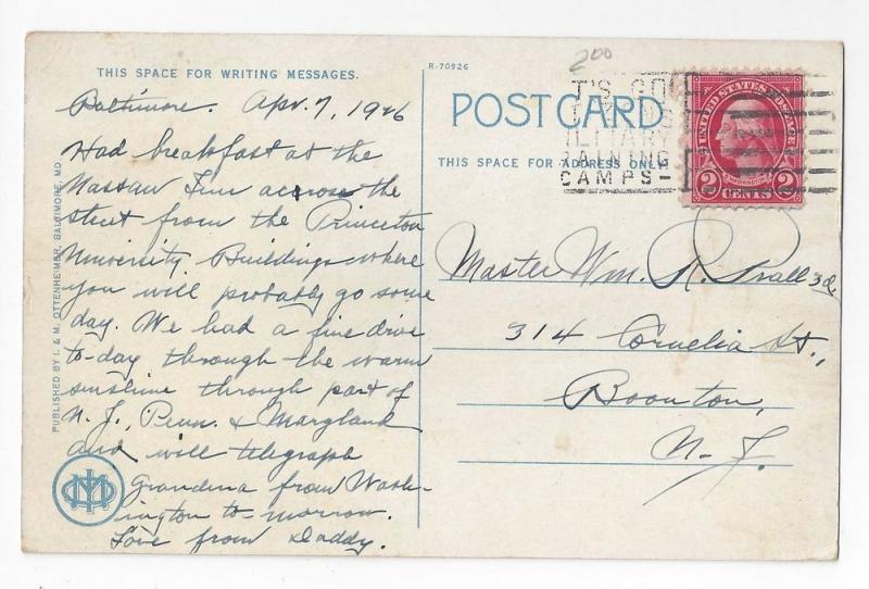 Baltimore MD Armory Fifth Regiment 1926 Postcard