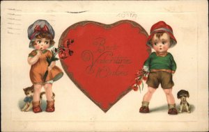 Valentine Cute Kids Dog Cat Jason Freixas Winsch c1910 Postcard