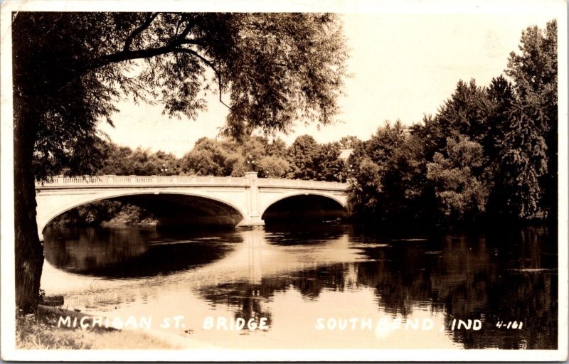 Real Photo Postcard Michigan Street Bridge in South Bend, Indiana