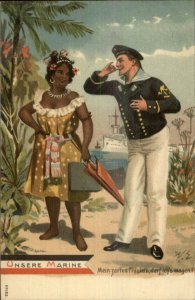 Unsere Marine Navy Sailor Beautiful Native Island Girls c1905 Postcard #163