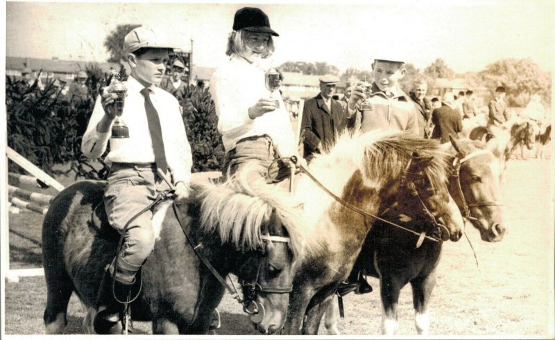 Hippique sport horses group children on their pony 1961 RPPC 03.95