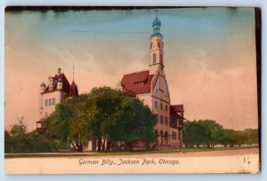 Chicago Illinois Postcard German Building Jackson Park Exterior View Trees 1910