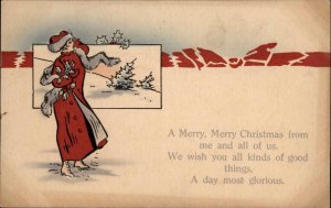 Christmas Pretty Woman Fancy Red Coat Fur Scarf Whitney c1900s-10s Postcard