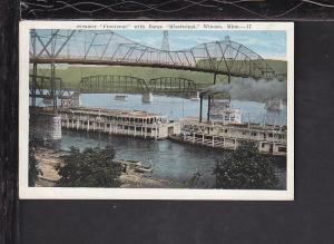 Steamer Frontenac,Barge Mississippi,Winona,MN Postcard 