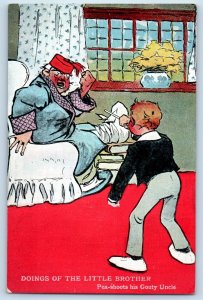 Humor Postcard Naughty Boy Doings Of The Little Brother Pea Shoots His Uncle