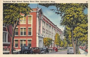 Springfield, MA Massachusetts  TECHNICAL HIGH SCHOOL~Spring Street Side Postcard